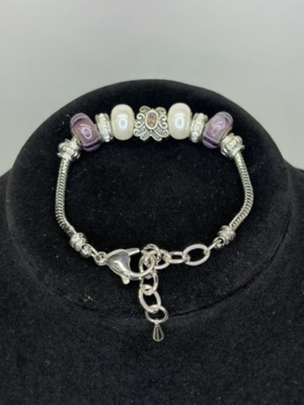 Beautiful Bella Perlina Charm Bracelet - Purple & Silver Tone